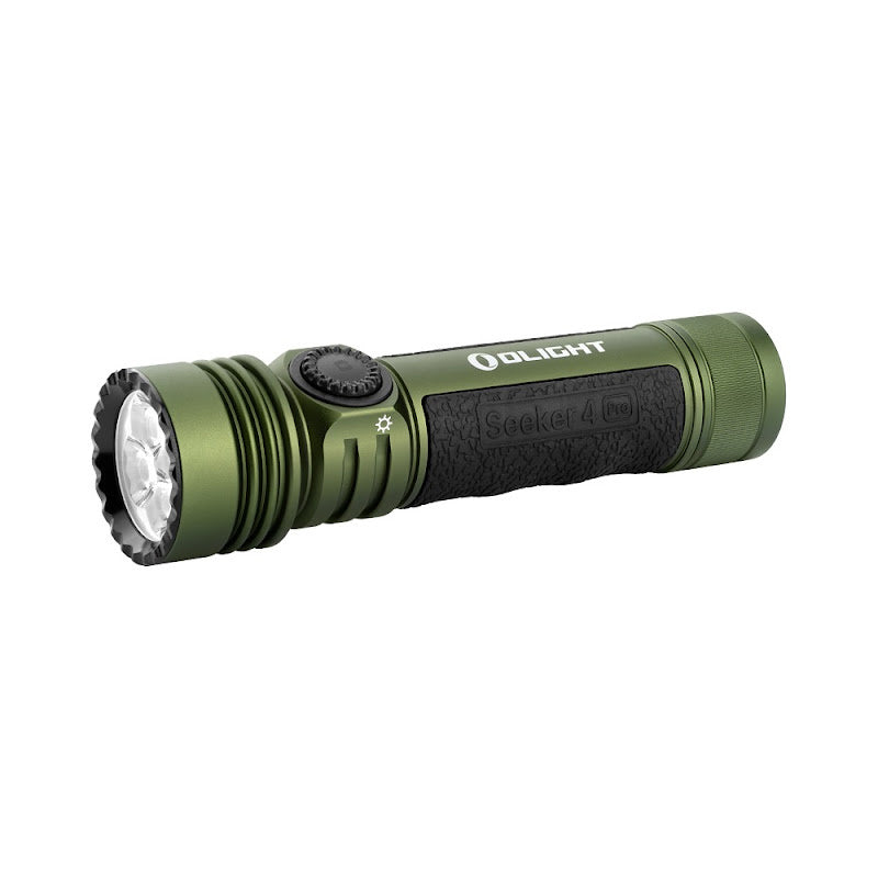 Green flashlight with Olight branding on a white background