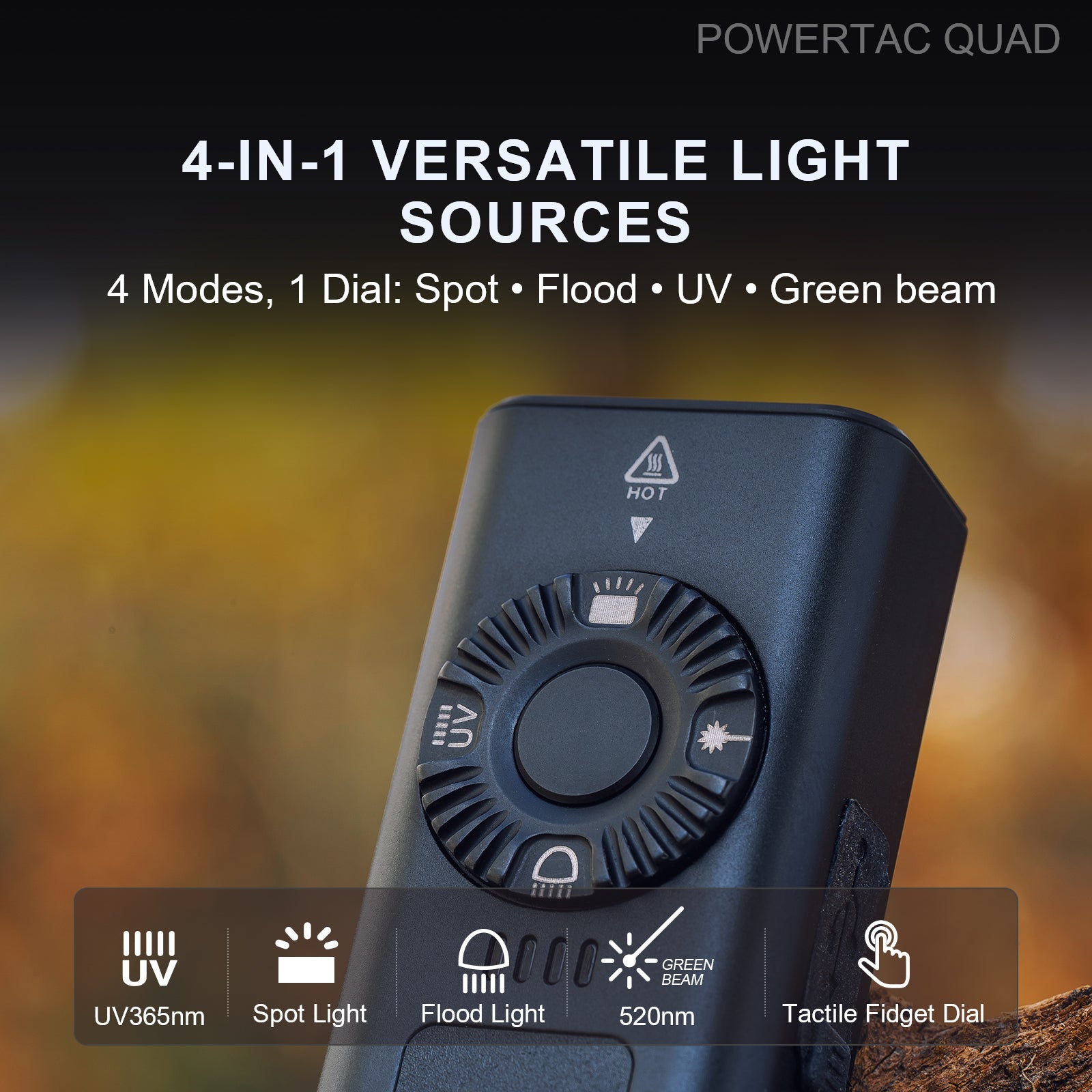 Powertac QUAD 2000 Lumen 4-in-1 Tactical EDC Flashlight