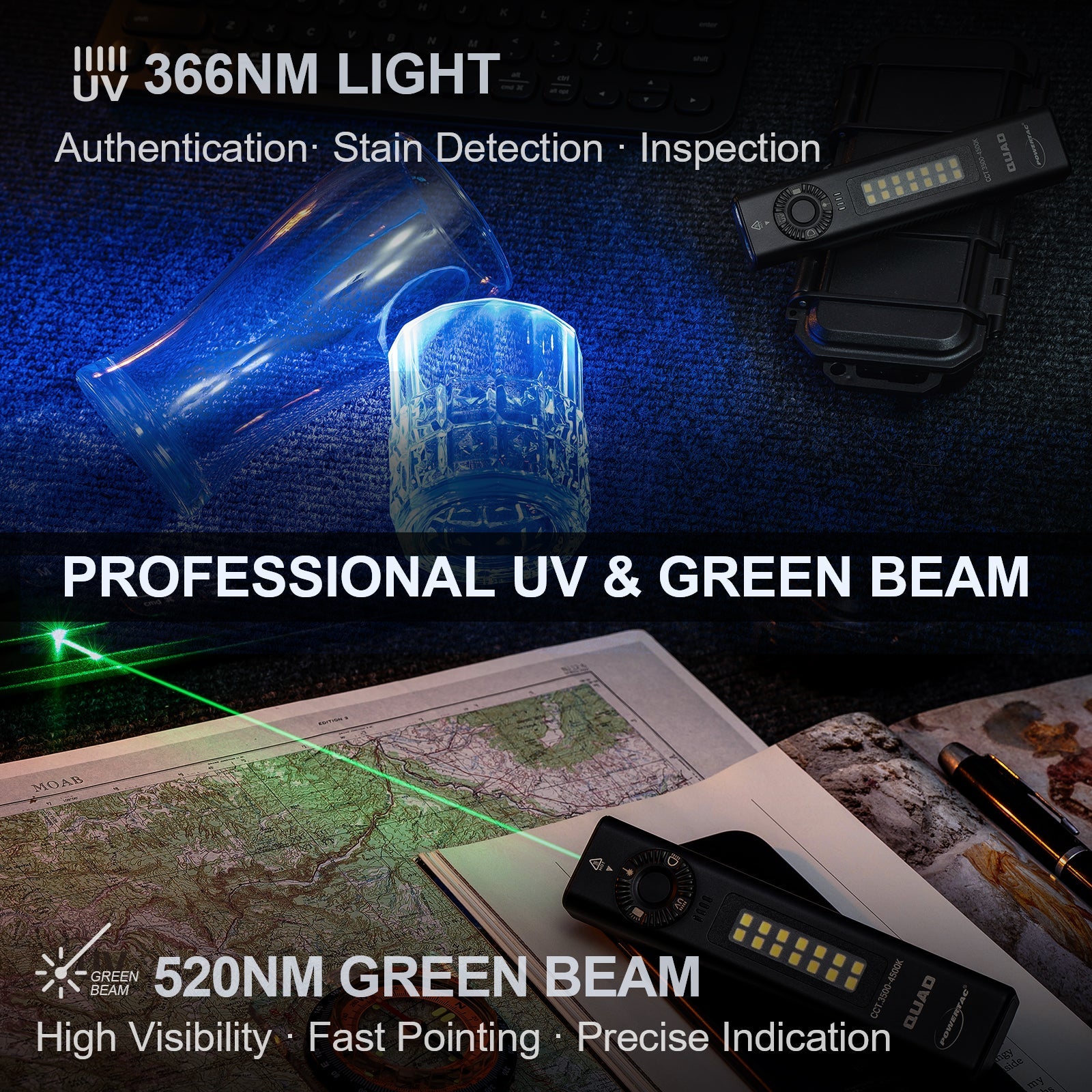 Powertac QUAD 2000 Lumen 4-in-1 Tactical EDC Flashlight