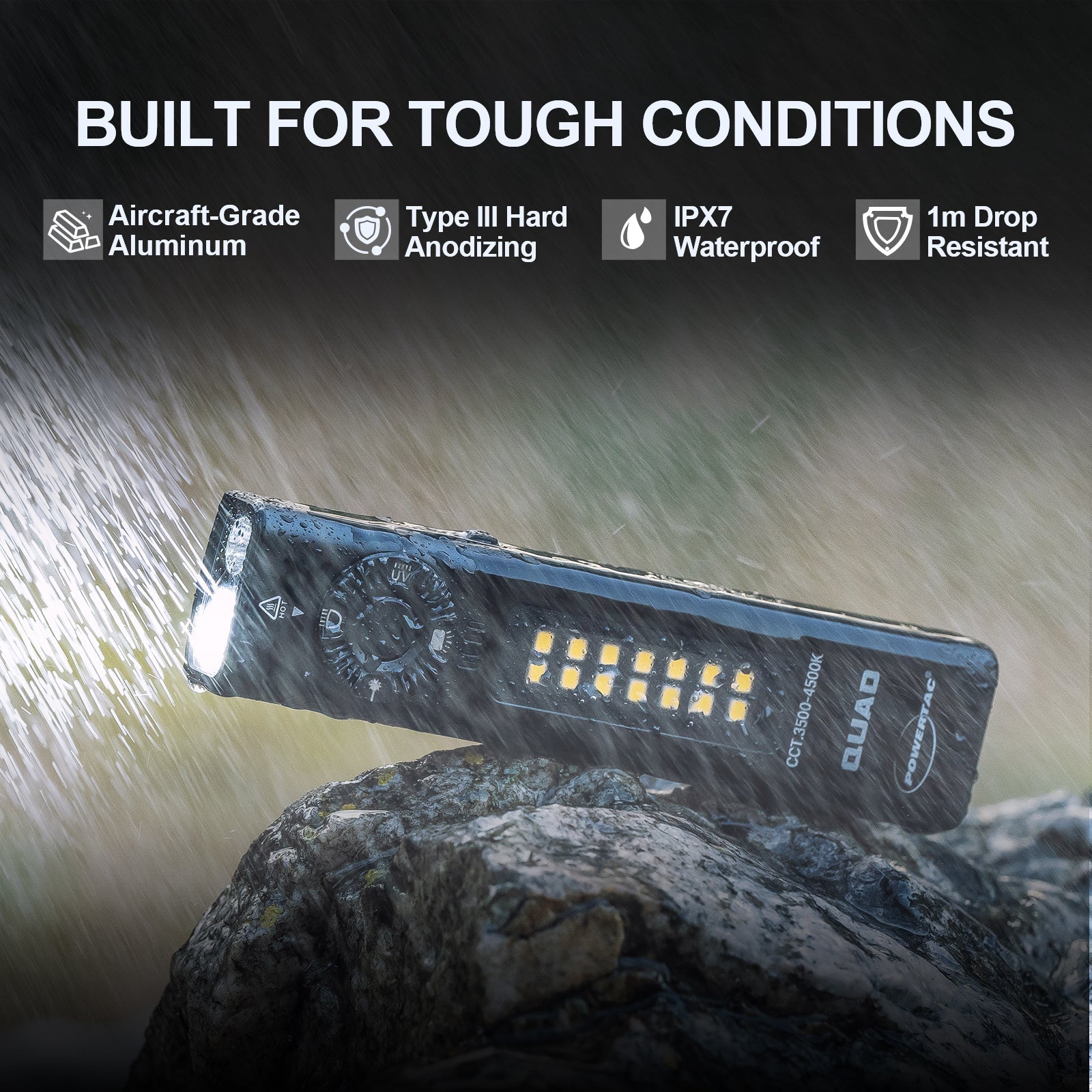Powertac QUAD 2000 Lumen 4-in-1 Tactical EDC Flashlight