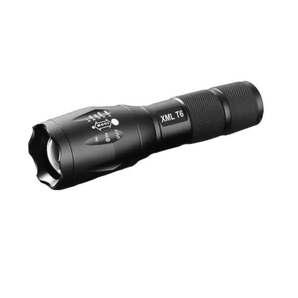 Black flashlight with XML T6 label on a white background