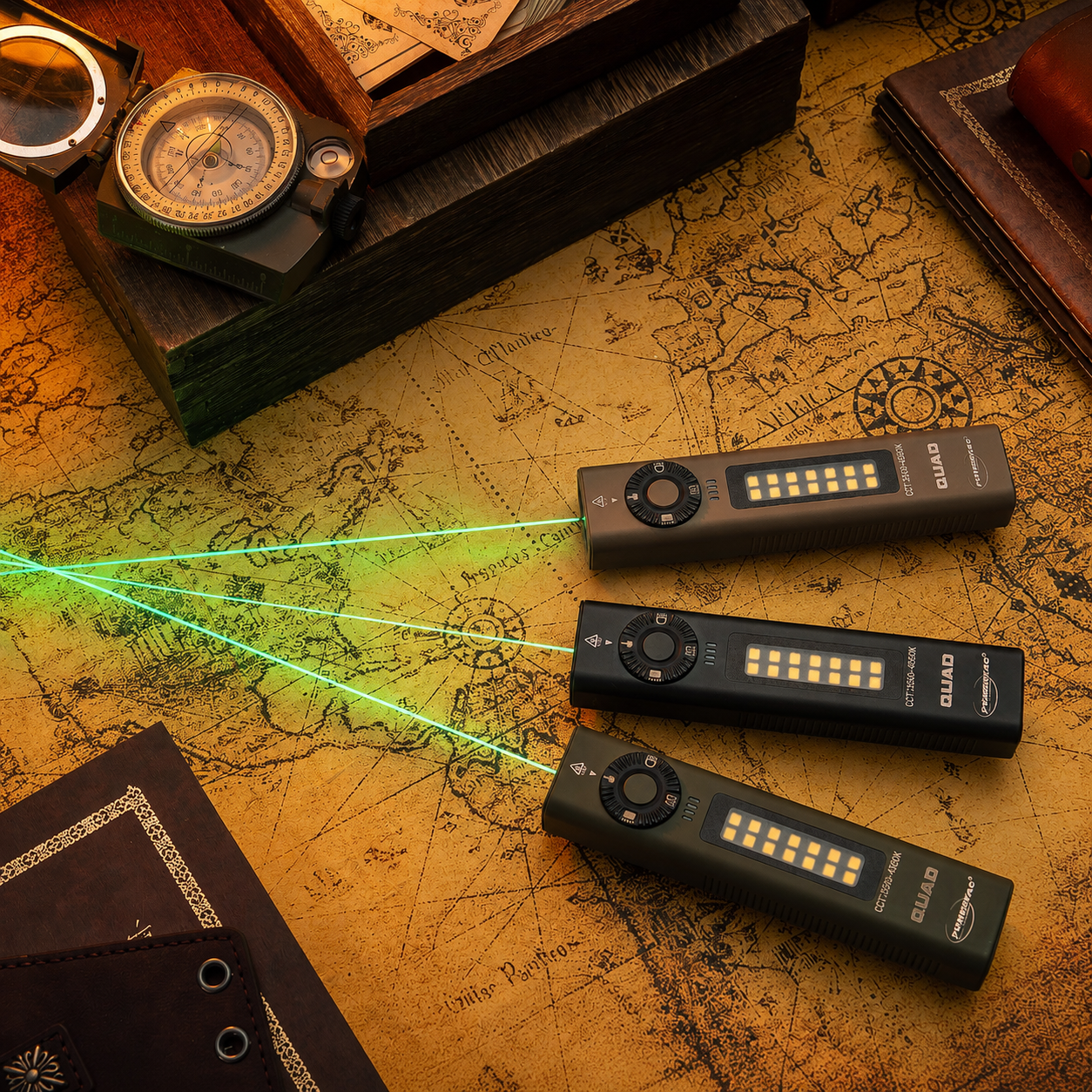 Powertac QUAD 2000 Lumen Flashlight – 4-in-1 Flood, Spot, UV & Green Laser EDC Light