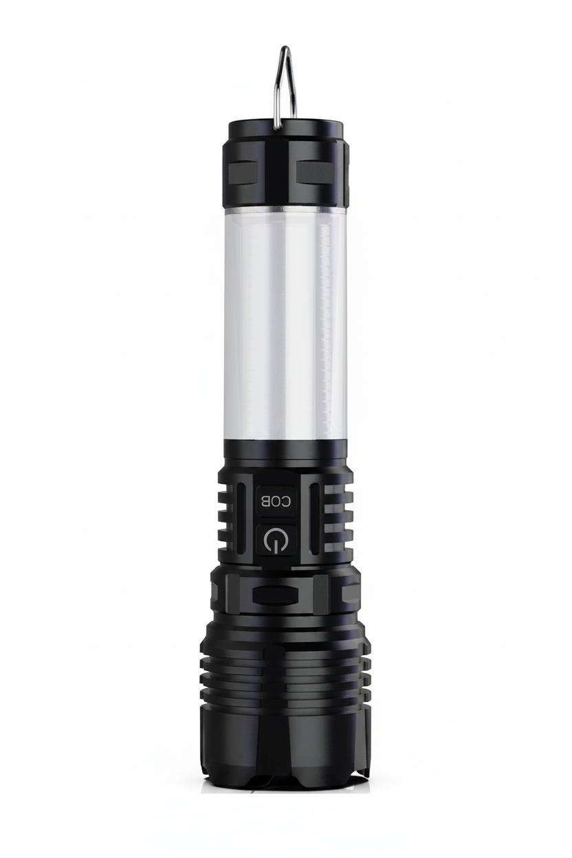 Black and transparent flashlight on a white background