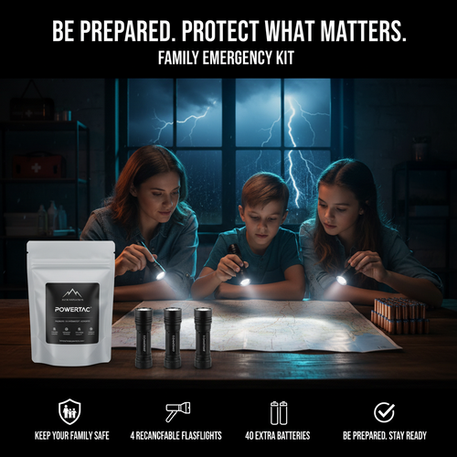 Powertac 4-Person Rechargeable Emergency Flashlight Kit