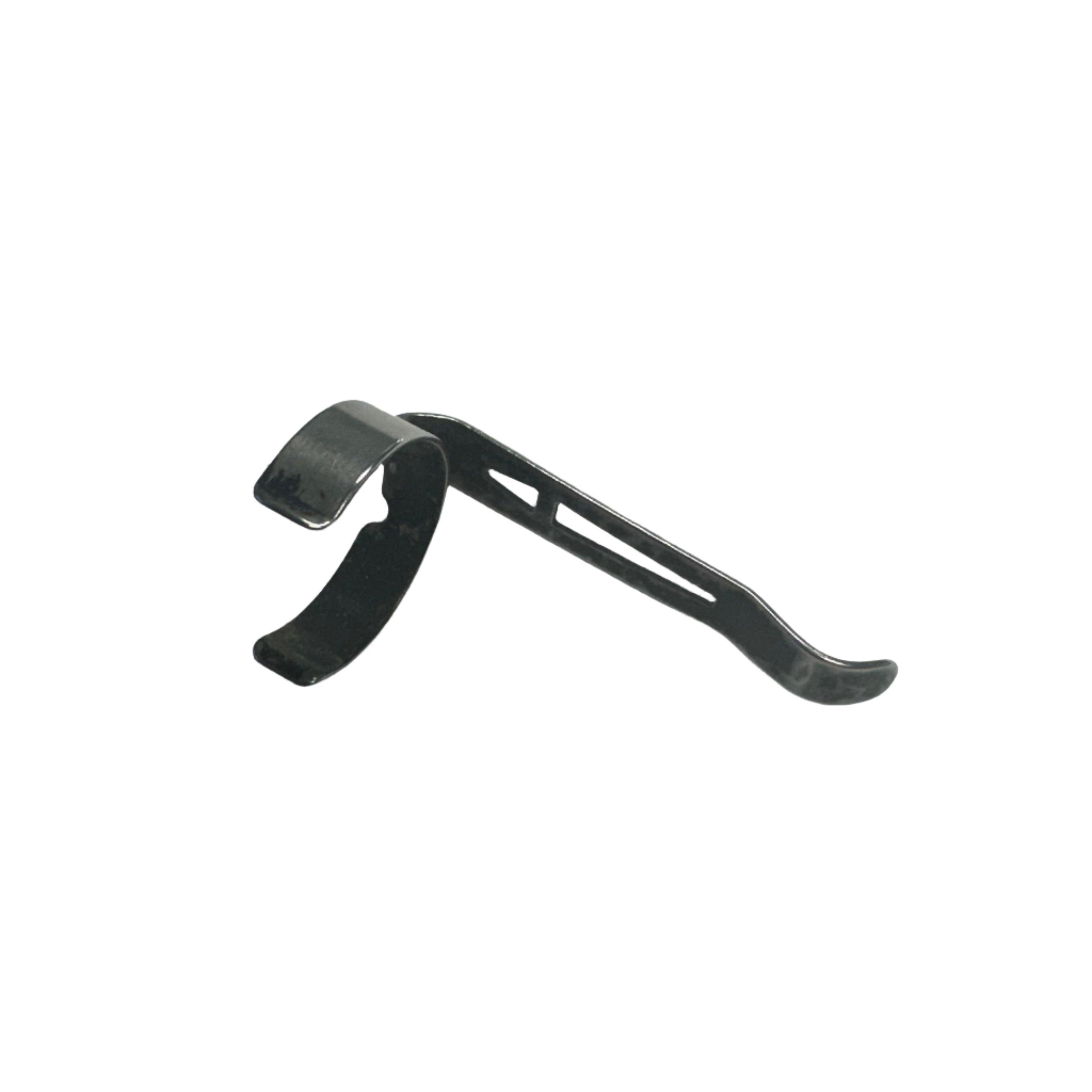 Black metal clip on a white background