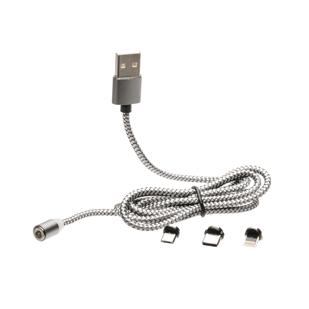 Powertac 3-in-1 Magnetic USB Charging Cable USB-C Micro USB and Lightning