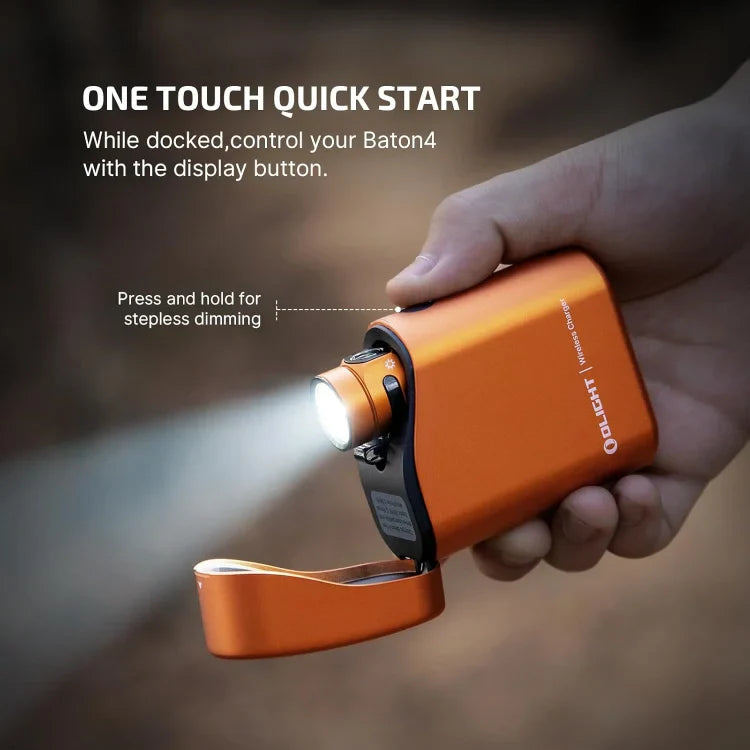 Olight Baton 4 Premium EDC Flashlight, 1,300 Lumens with Charging Case – Orange