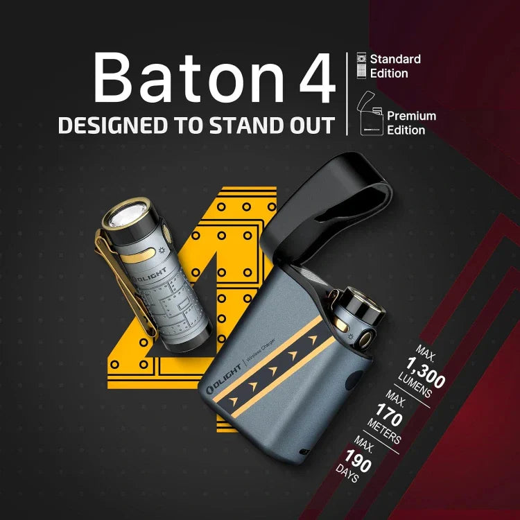 Olight Baton 4 Premium EDC Flashlight, 1,300 Lumens with Charging Case – Fighter Pilot
