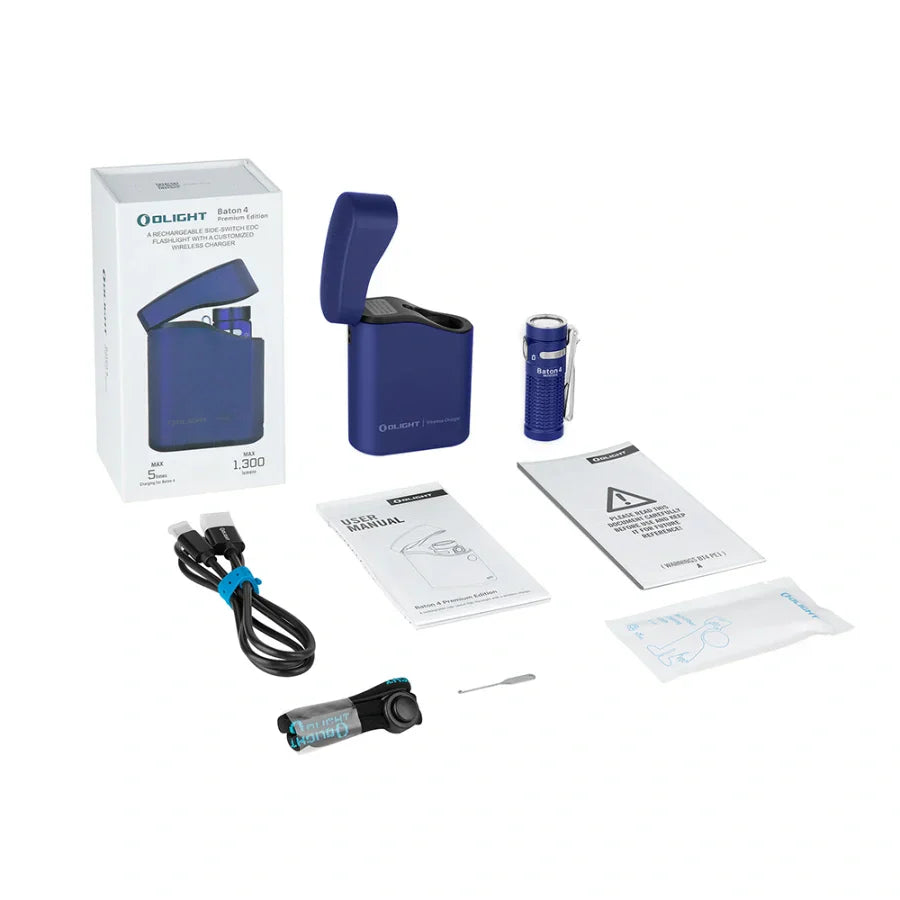 Olight Baton 4 Premium EDC Flashlight, 1,300 Lumens with Charging Case – Regal Blue