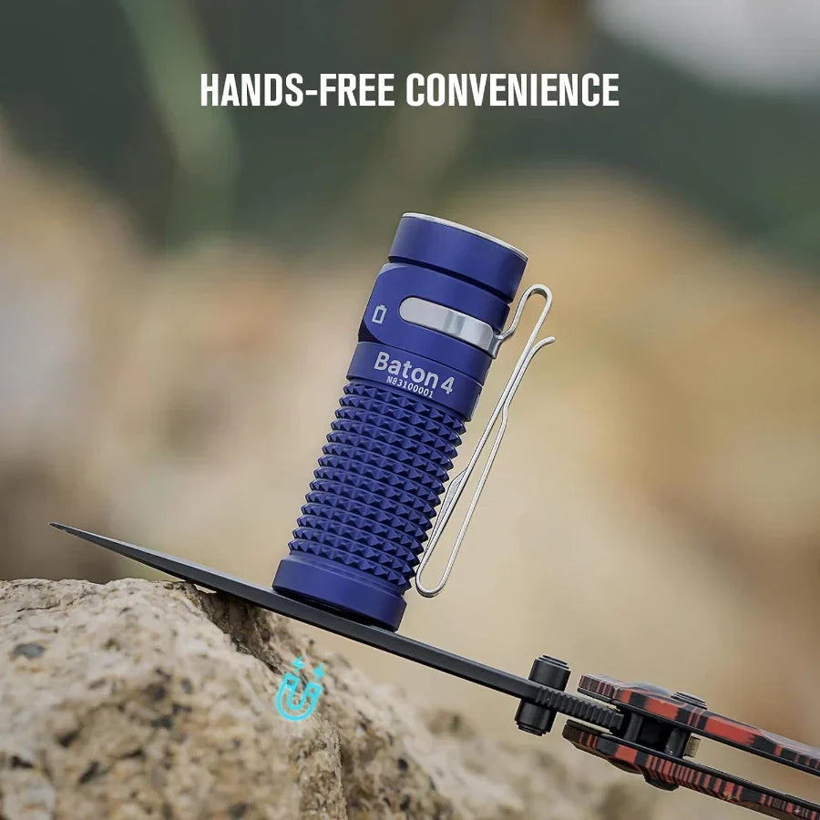 Olight Baton 4 Premium EDC Flashlight, 1,300 Lumens with Charging Case – Regal Blue