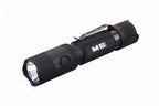 A black tactical flashlight with a textured grip, a metal clip, and a white 'M5' logo on the side, shown against a plain white background.