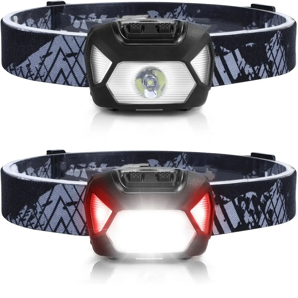 Two headlamps with front and rear lights on a white background