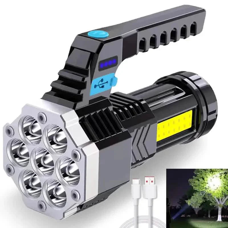 COB7 High Power Portable LED Flashlight Powerful USB Rechargeable Torch Handheld