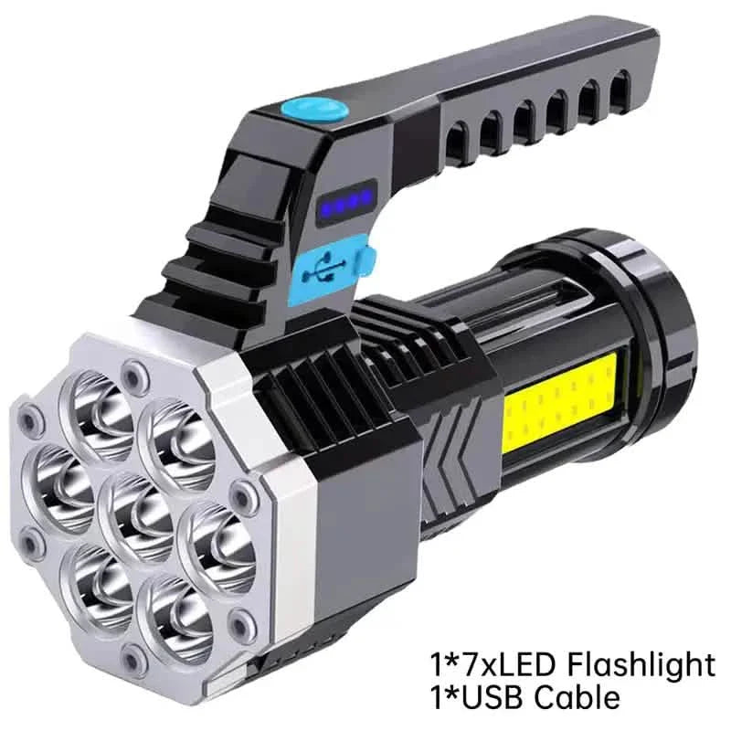 COB7 High Power Portable LED Flashlight Powerful USB Rechargeable Torch Handheld