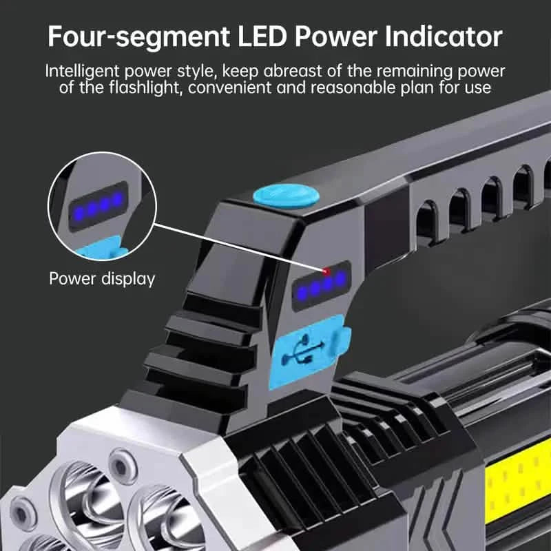 COB7 High Power Portable LED Flashlight Powerful USB Rechargeable Torch Handheld