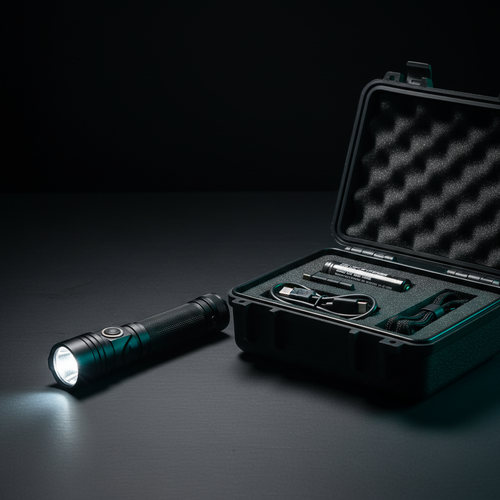 Powertac E9 GEN5 3000 Lumen Tactical Flashlight Bundle with Hard Shell Case and Spare Battery