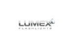 Lumex flashlights logo with a flashlight beam on a dark background