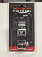 Tactical kit packaging with a flashlight on a white surface